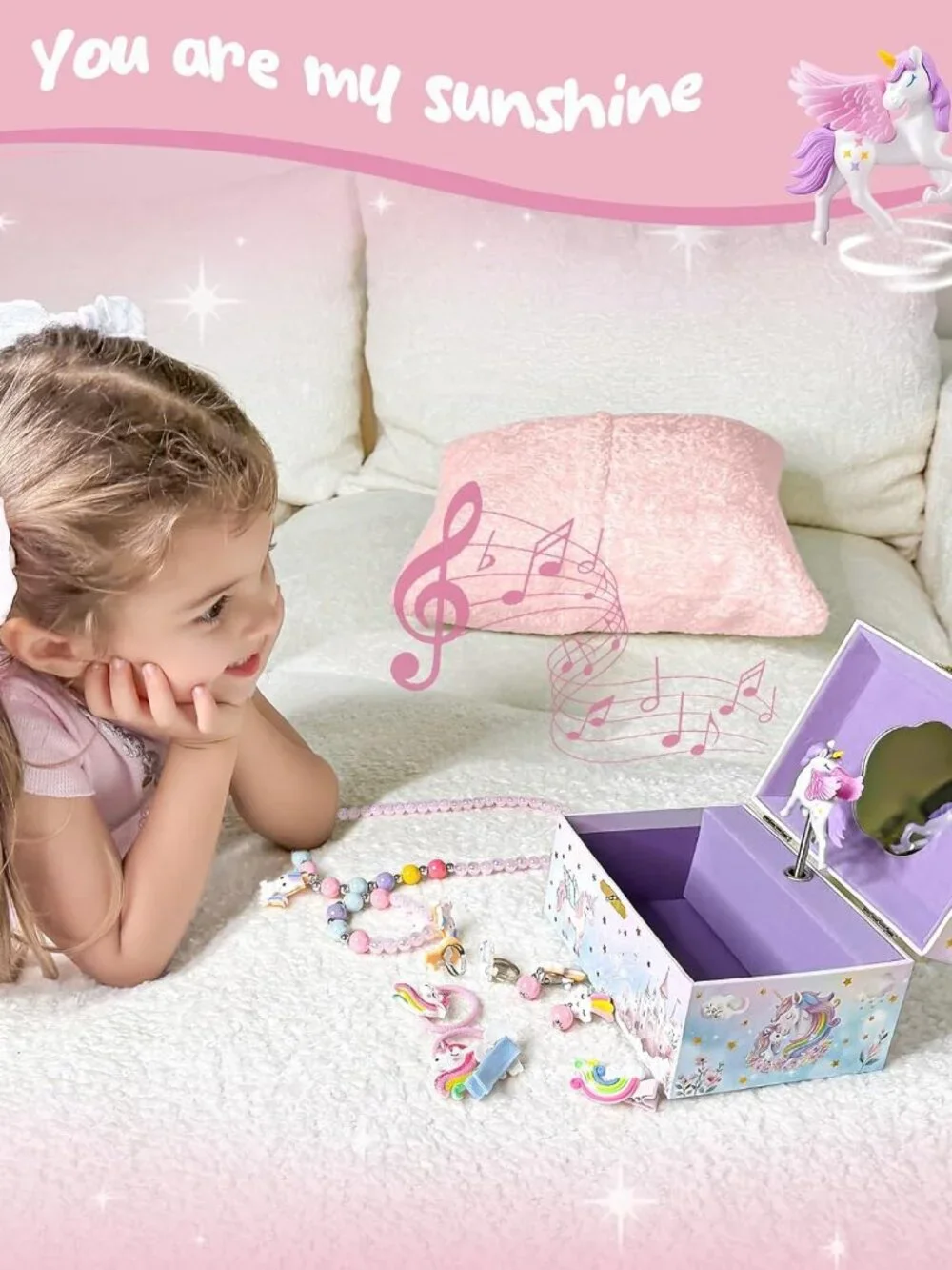 Unicorn Jewelry Box for Girls, Kids Musical Jewelry Boxes with Spinning Unicorn